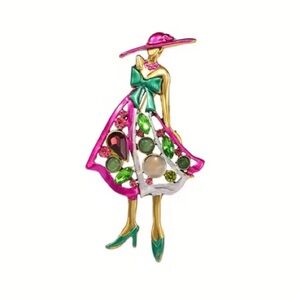 Exquisite Hollow Out Elegant Lady Crystal Enamel Pink Brooch.